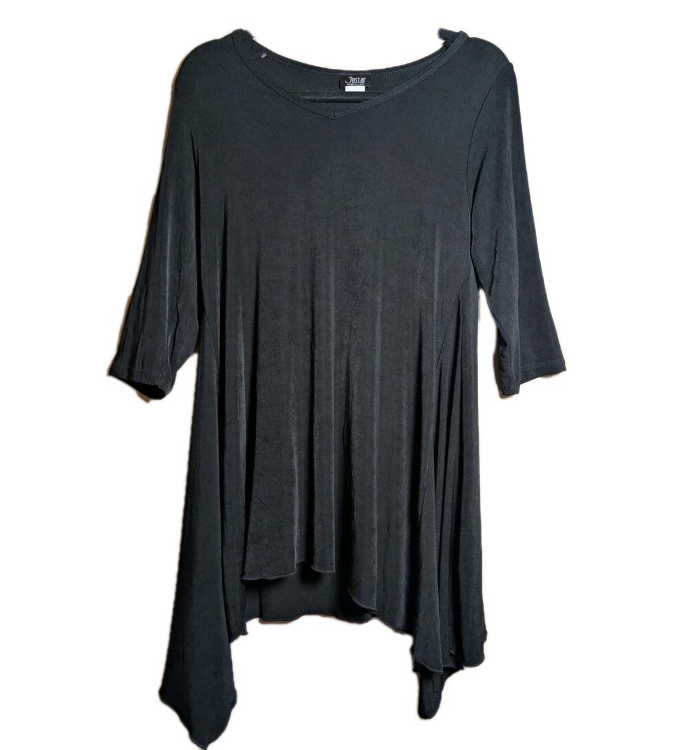 Vintage Black Asymmetrical Hem Knee Midi Shift Dress Goth Fairycore USA S